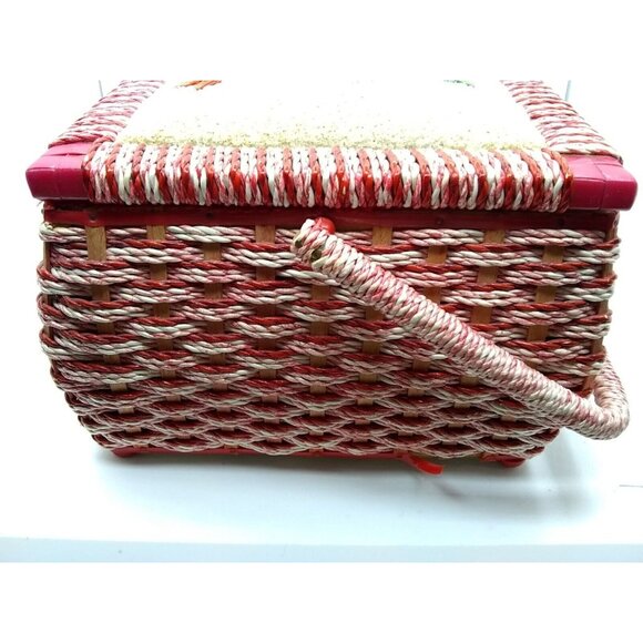 Vintage JC Penney Japan wooden Wicker floral Sewing Basket  READ DESCRIPTION - Picture 12 of 12